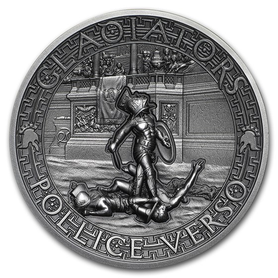 2017 Solomon Islands 2 oz Antique Silver Gladiators Pollice Verso 2017 Solomon Islands 2 oz Antique Silver Gladiators Pollice Verso